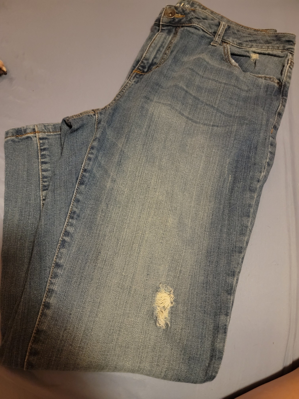 STYLUS Light Blue Straight Leg Women's Jeans with Distressed Detail